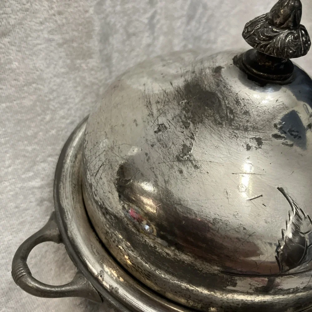 Vintage Webster Silver Plated Butter Dish Cover Handles Raised Etched Rose 645